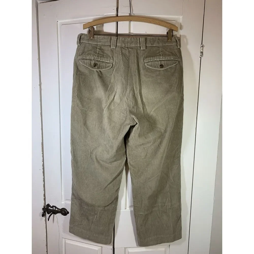 VTG LL Bean Classic Preppy Wide Wale‎ Corduroy Pants 33x25.5 Khaki Neutral 0cx98